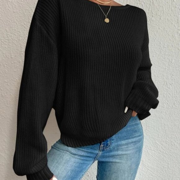 Black Crossover Back Beaded Pearls Pullover Sweater - Picture 4 of 4